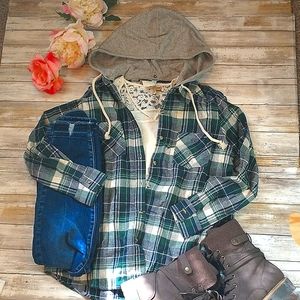 Small hooded flannel button down top shirt jacket she & sky